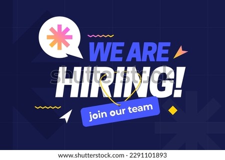 Hiring recruitment open vacancy design info label template. We are hiring join our team announcement lettering with modern design elements