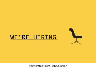 Hiring and recruitment poster or banner vector concept in mimimalist style with CHAIR . Symbol of vacancies, job offers, career development, job advertisement. Eps10 vector illustration