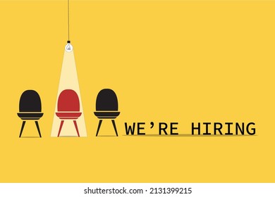 Hiring and recruitment poster or banner vector concept in minimalist style with CHAIR . Symbol of vacancies, job offers, career development, job advertisement. Eps10 vector illustration svg