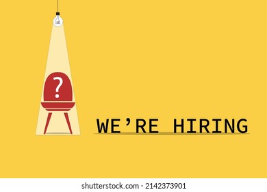 Afiche de contratación y reclutamiento o concepto vectorial de banner en estilo minimalista con CHAIR . Símbolo de vacantes, ofertas de empleo, promoción de las perspectivas de carrera, anuncio de empleo. Ilustración vectorial Eps10