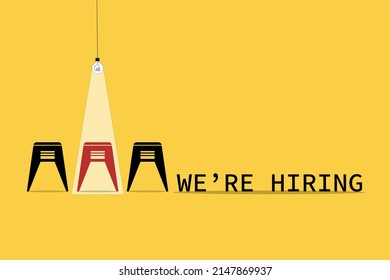Hiring and recruitment poster or banner vector concept in minimalist style with CHAIR . Symbol of vacancies, job offers, career development, job advertisement. Eps10 vector illustration.