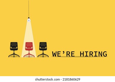 Hiring and recruitment poster or banner vector concept in minimalist style with CHAIR . Symbol of vacancies, job offers, career development, job advertisement. Eps10 vector illustration. svg