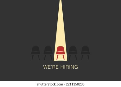 Hiring and recruitment poster or banner vector concept in minimalist style with CHAIR . Symbol of vacancies, job offers, career development, job advertisement