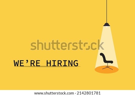 Hiring and recruitment poster or banner vector concept in minimalist style with CHAIR . Symbol of vacancies, job offers, career development, job advertisement. Eps10 vector illustration