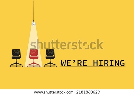Hiring and recruitment poster or banner vector concept in minimalist style with CHAIR . Symbol of vacancies, job offers, career development, job advertisement. Eps10 vector illustration.