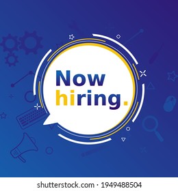 Hiring recruitment social media post design. Badge job vacancy template on blue background. Modern vector illustration svg