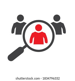 Hiring Recruitment Symbol. Magnifier And Employees Pictogram Isolated On White Background. Vector Illustration Concept