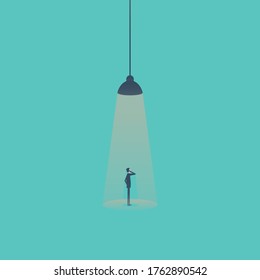 Einstellungs- und Rekrutierungsvektor-Konzept mit Mann im Rampenlicht. Symbol der Suche nach Talenten, neue Mitarbeiter, Headhunting. Eps10 Illustration.