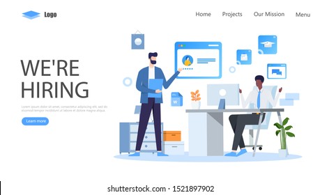 Hiring and Recruitment Vector Illustration Concept, Suitable for web landing page, ui, mobile app, editorial design, flyer, banner, and other related occasion