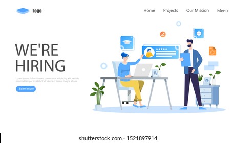 Hiring and Recruitment Vector Illustration Concept, Suitable for web landing page, ui, mobile app, editorial design, flyer, banner, and other related occasion