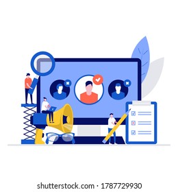 Hiring and recruitment vector illustration concept with characters. Modern flat style for landing page, mobile app, poster, flyer, template, web banner, infographics, hero images.