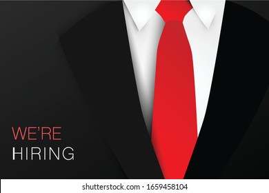 Hiring or recruitment website banner vector template with businessman in suits with red tie. Job vacancy advertisement. Eps10 illustration.