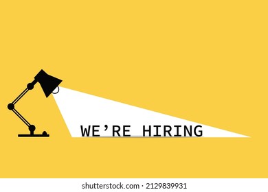 Hiring or recruitment website banner vector template with office desktop lamp. Job vacancy advertisement. yellow background. business loading concept. Eps10 illustration