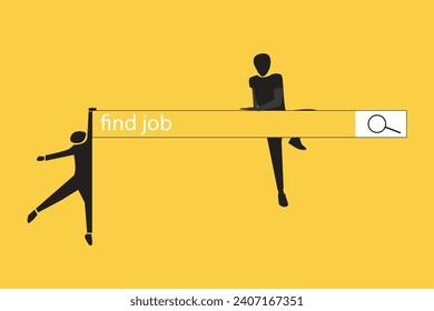 Hiring or recruitment website banner vector template with businessman and businesswoman . Job vacancy advertisement. yellow background