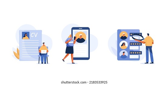 Hiring remotely and send job application or CV online. HR Flat character. vector illustration