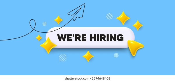 Hiring search bar. Share plane line icon. We are hiring. Join our team sign. Become a member symbol. Search button with 3d sparkles. Vector