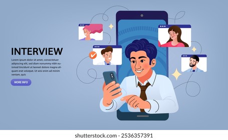 Contratando vaga de trabalho no escritório de pesquisa, equipe Fine seleciona o melhor profissional de pessoal. Recursos Humanos. RH com lupa à procura de trabalhador criativo na multidão. Ocupação do gerente de RH. vetor