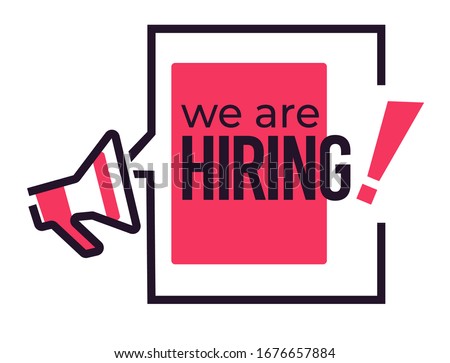 Hiring speech cloud and loudspeaker isolated icon, wanted and vacancy vector. Career and job finding, recruitment and employment, emblems or logo. Work offer ads, social media announcement symbol