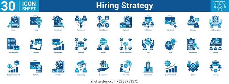 Hiring Strategy editable icon set vector illustration concept for business with icon of Hiring, Hiring, Recruitment, Recruitment, Talent Search, Applicant, Job Seeker, Job Search, Interview, Jo.