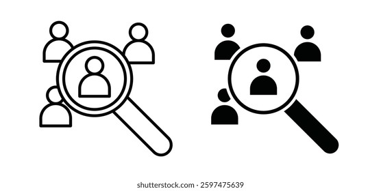 Hiring vector icon set black filled and outlined style.