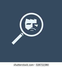 Hiring vector icon symbol. Magnifying glass with man face inside. Eps10 vector illustration.