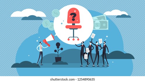 Hiring vector illustration. Mini persons crowd with CV for job recruitment. Business employee interview for company vacancy research. Money opportunity for unemployment applicant. Headhunting service. Hiring vector illustration. Mini persons crowd with CV for job recruitment. Business employee interview for company vacancy research. Money opportunity for unemployment applicant. Headhunting service.