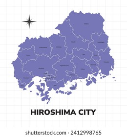 Hiroshima City map illustration. Map of the City in Japan