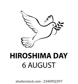 Hiroshima Day, 6 august, flying dove bird poster illustration on white background..eps