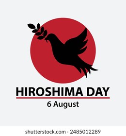 Hiroshima Day, 6 august, peace dove bird poster, flat illustration, vector