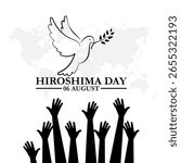 Hiroshima Day held on 06 August, Hiroshima Day editable stock illustration and social media template, eps file. Vector illustration Hiroshima Nagasaki remembrance day minimal concept.