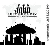 Hiroshima Day held on 06 August, Hiroshima Day editable stock illustration and social media template, eps file. Vector illustration Hiroshima Nagasaki remembrance day minimal concept.