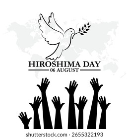 Hiroshima Day held on 06 August, Hiroshima Day editable stock illustration and social media template, eps file. Vector illustration Hiroshima Nagasaki remembrance day minimal concept.