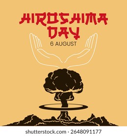 Tipografia do Dia de Hiroshima. Mão Branca. 6 de agosto ilustração. Para vítimas de bombardeio atômico
