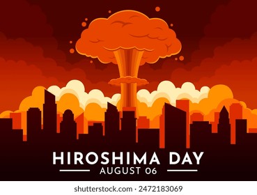 Hiroshima Day Vector Illustration for August 6th featuring a Peace Dove and a Nuclear Explosion Background in a Flat Style Cartoon Design