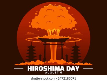 Hiroshima Day Vector Illustration for August 6th featuring a Peace Dove and a Nuclear Explosion Background in a Flat Style Cartoon Design