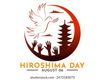 Ilustración vectorial del Día de Hiroshima para el 6 de agosto con una paloma de la paz y un fondo de explosión nuclear en un diseño plano de dibujos animados