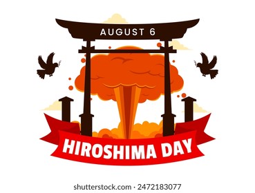 Hiroshima Day Vektorillustration für den 6. August mit einer Friedenstaube und einer Nuklearexplosion Hintergrund in einem flachen Stil Cartoon Design