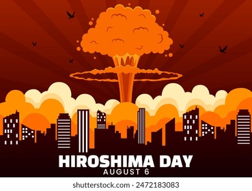 Hiroshima Day Vector Illustration for August 6th featuring a Peace Dove and a Nuclear Explosion Background in a Flat Style Cartoon Design
