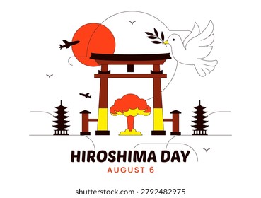 Hiroshima Day Vector Illustration Featuring Peace Dove, Nuclear Remembrance, Atomic Bomb Memorial, Peace Advocacy, and August 6 Commemoration