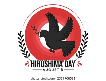 Ilustración vectorial por el Día de Hiroshima el 6 de agosto con fondo de avispa y explosión nuclear en caricaturas planas con plantillas dibujadas a mano