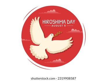 Hiroshima Day Vector Illustration on 6 August with Peace Dove Bird and Nuclear Explosion Background in Flat Cartoon Hand Drawn Templates