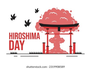 Hiroshima Day Vector Illustration on 6 August with Peace Dove Bird and Nuclear Explosion Background in Flat Cartoon Hand Drawn Templates