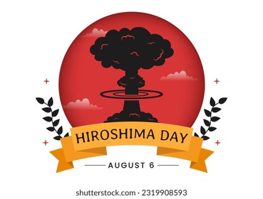 Hiroshima-Tag-Vektorgrafik am 6. August mit Peace Dove Bird und Hintergrund der nuklearen Explosion in flachen Cartoon-handgezeichneten Vorlagen