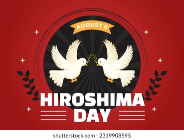 Ilustración vectorial por el Día de Hiroshima el 6 de agosto con fondo de avispa y explosión nuclear en caricaturas planas con plantillas dibujadas a mano
