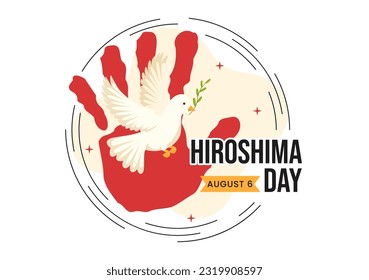 Hiroshima Day Vector Illustration on 6 August with Peace Dove Bird and Nuclear Explosion Background in Flat Cartoon Hand Drawn Templates
