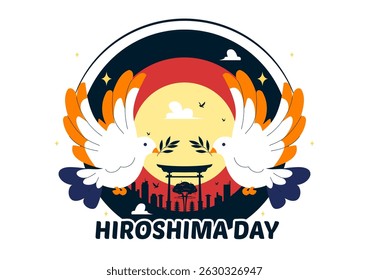 Ilustración vectorial del Día de Hiroshima el 6 de agosto, con una paloma de la paz que simboliza la paz y una explosión nuclear para conmemorar el evento histórico