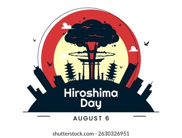 Hiroshima Day Vector Illustration on August 6, featuring a Peace Dove Symbolizing Peace and a Nuclear Explosion to Commemorate the Historical Event
