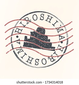 Hiroshima, Japan Stamp Postal. Building Silhouette Seal. Passport Round Design. Famous Monument Vector Icon Retro Travel Design.