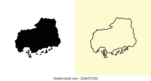 Hiroshima map, Japan, Asia. Filled and outline map designs. Vector illustration