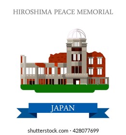 Hiroshima Peace Memorial in Japan. Flat cartoon style historic sight showplace attraction web site vector illustration.World countries cities vacation travel sightseeing Asia Asian Japanese collection